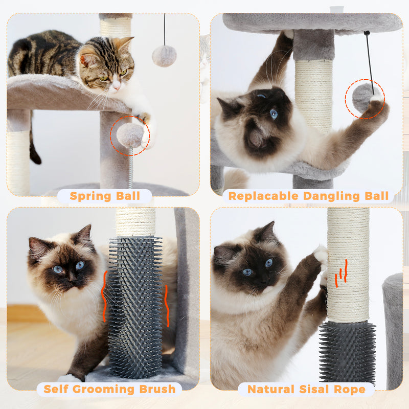 cat tree condo with self-grooming brush, view 7 - MRSLM