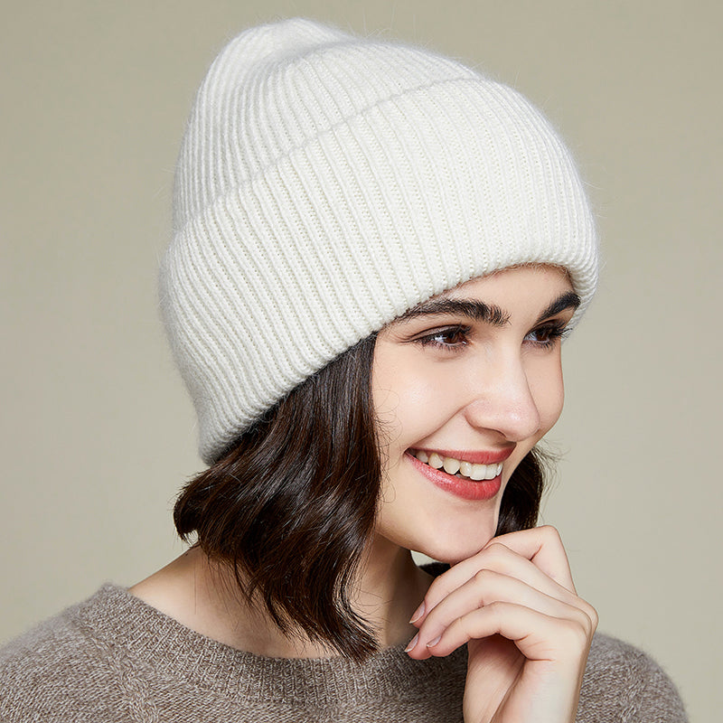 Unisex Real Rabbit Fur Knit Beanie for Men and Women