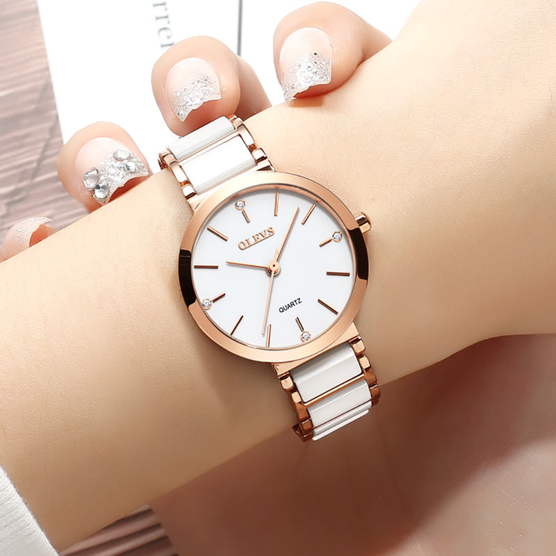 ladies' ceramic strap quartz watch, view 5 - MRSLM