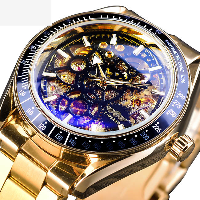 men's steel band skeleton mechanical watch, view 6 - MRSLM