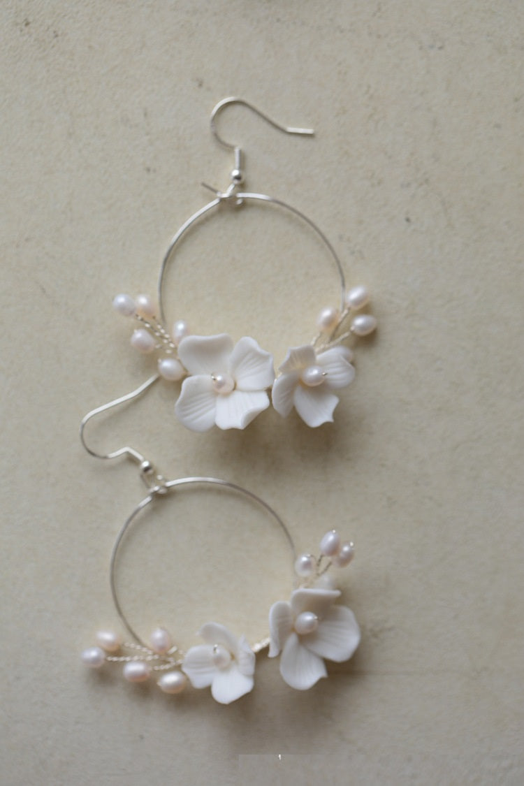 freshwater pearl flower circle earrings, view 5 - MRSLM