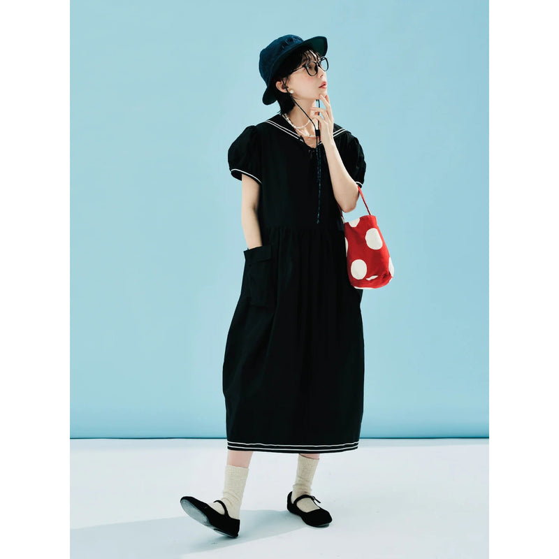 striped cotton sailor collar dress, view 5 - MRSLM
