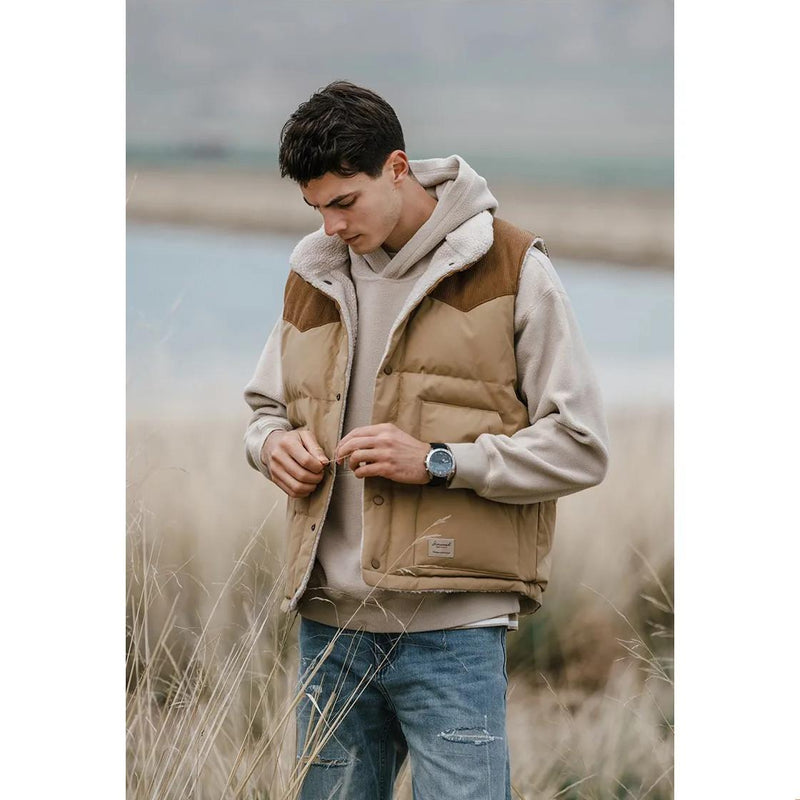men's reversible sherpa lined down vest, view 4 - MRSLM