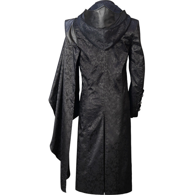 black stand collar punk gothic cape coat, view 6 - MRSLM