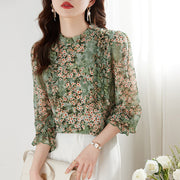 women's printed chiffon ruffle collar blouse, view 2 - MRSLM