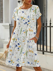 Round neck printed cotton dress, view 4 - MRSLM