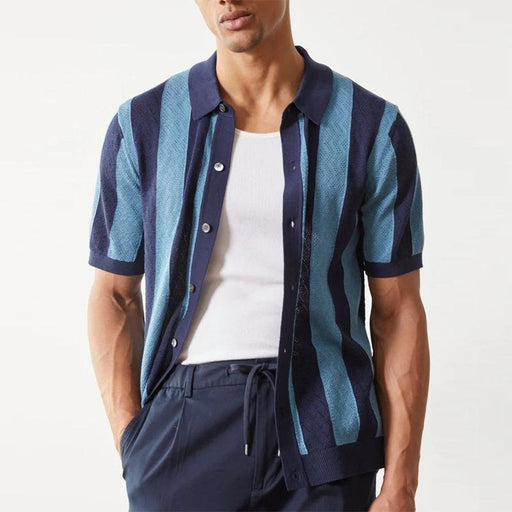 casual knitted stripe patchwork cardigan - MRSLM