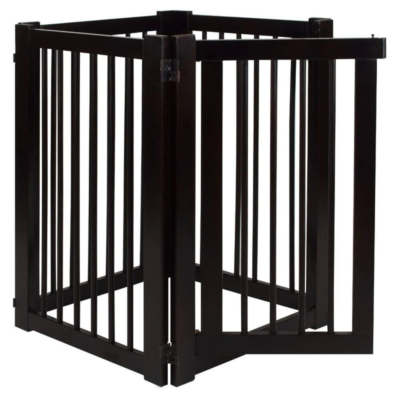 espresso hardwood freestanding pet gate with walk-through door, view 5 - MRSLM