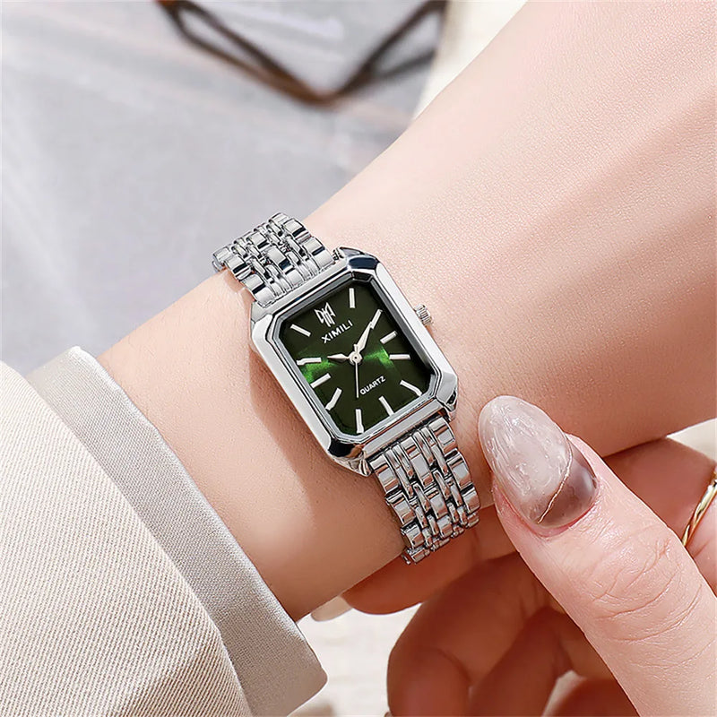 square watch with gold alloy strap, view 5 - MRSLM