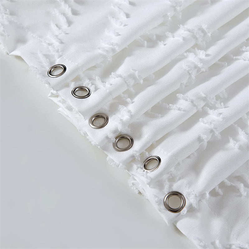 modern farmhouse waterproof white shower curtain, view 6 - MRSLM