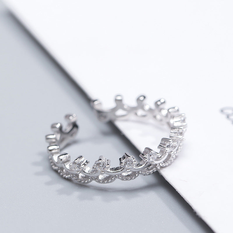silver crown ring for women, view 2 - MRSLM