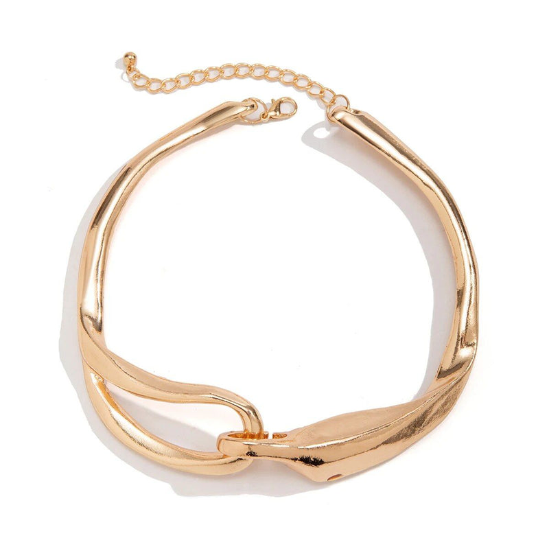 Gold chunky metal buckle choker necklace, view 8 - MRSLM