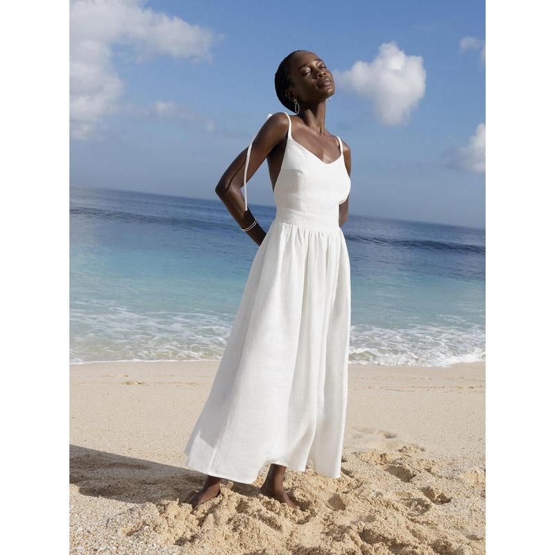 summer breeze cotton v-neck midi dress, view 13 - MRSLM