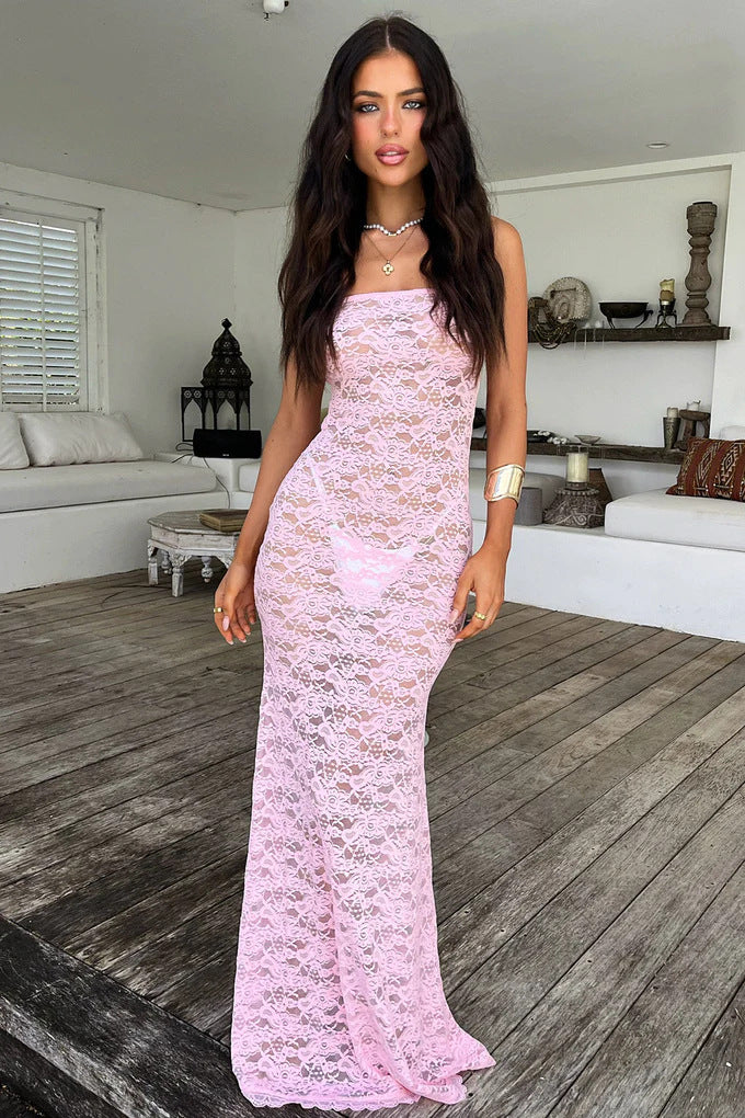 lace tube top dress, view 5 - MRSLM