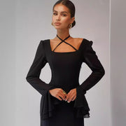 Square collar bell sleeve dress, view 3 - MRSLM