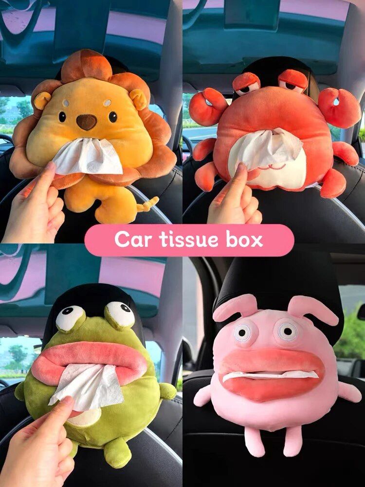 Plush cartoon car tissue holder, view 3 - MRSLM