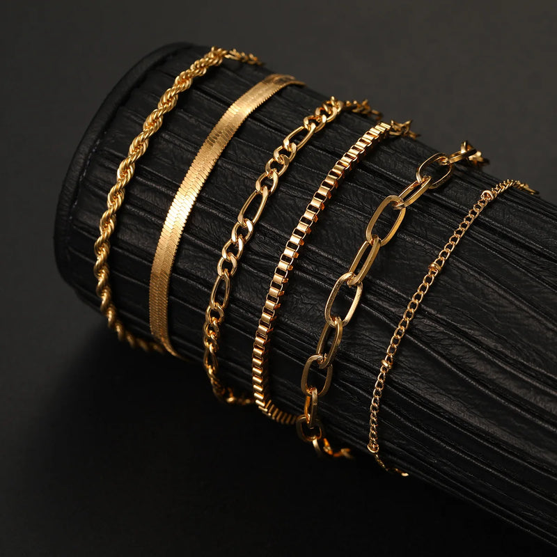6-piece gold bracelet set, view 9 - MRSLM