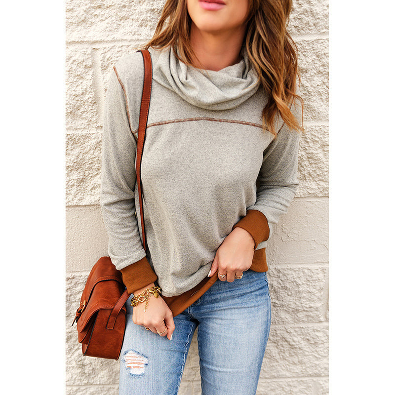 contrast color topstitched pullover sweatshirt, view 3 - MRSLM
