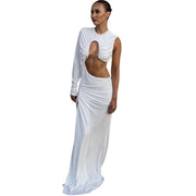 pleated white maxi dress, view 5 - MRSLM