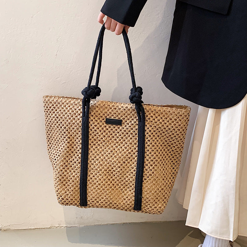 large capacity straw beach tote, view 6 - MRSLM