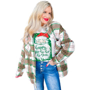 Women's Christmas plaid flannel shacket, view 4 - MRSLM