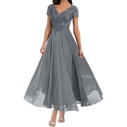Women's short sleeve long evening dress, view 3 - MRSLM