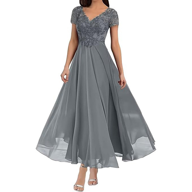 Women's short sleeve long evening dress, view 3 - MRSLM