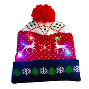 Light-up LED Christmas knit beanie with pom-pom, view 2 - MRSLM