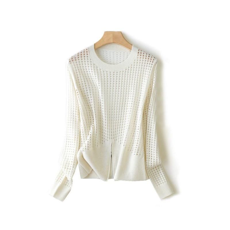 hollow out silk blend sweater, view 4 - MRSLM