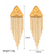 gold triangle drop earrings, view 7 - MRSLM