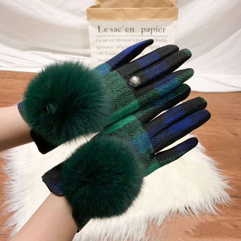 women's plaid wool cashmere gloves, view 9 - MRSLM