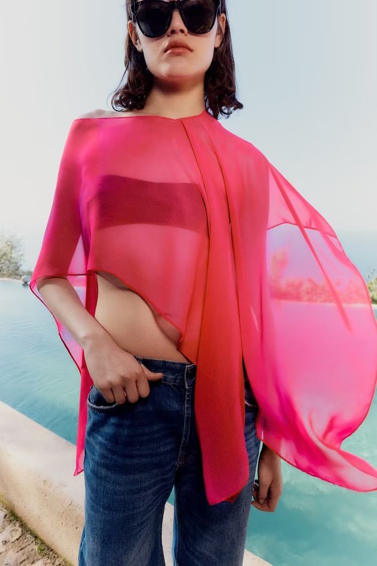 women's spring mesh batwing sleeve outerwear top, view 2 - MRSLM