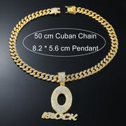 letter O pendant Cuban chain necklace, view 2 - MRSLM
