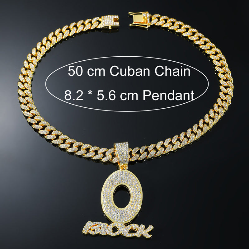 letter O pendant Cuban chain necklace, view 2 - MRSLM