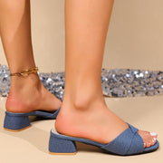 Square-toe chunky heel slippers, view 4 - MRSLM