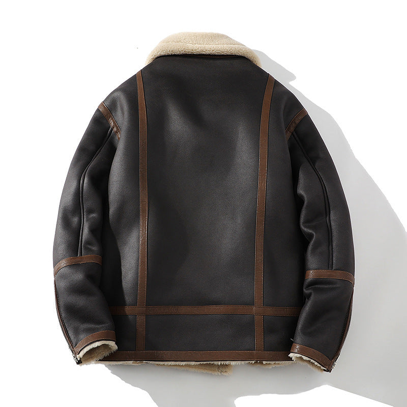 plus size fleece-lined polo collar jacket, view 9 - MRSLM