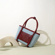 Mini denim and leather crossbody tote, view 3 - MRSLM