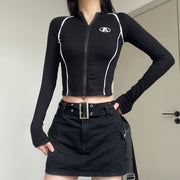 letter embroidery zipper slim fit cardigan top, view 5 - MRSLM