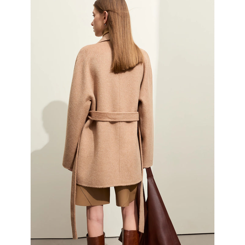 women's long double-breasted wool coat, view 9 - MRSLM