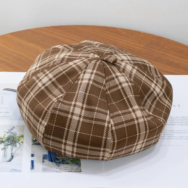 chic plaid winter beret, view 3 - MRSLM
