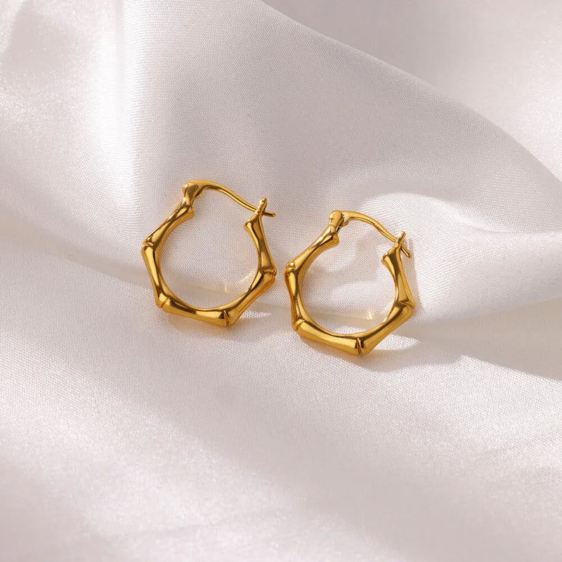 round gold stainless steel earrings, view 5 - MRSLM