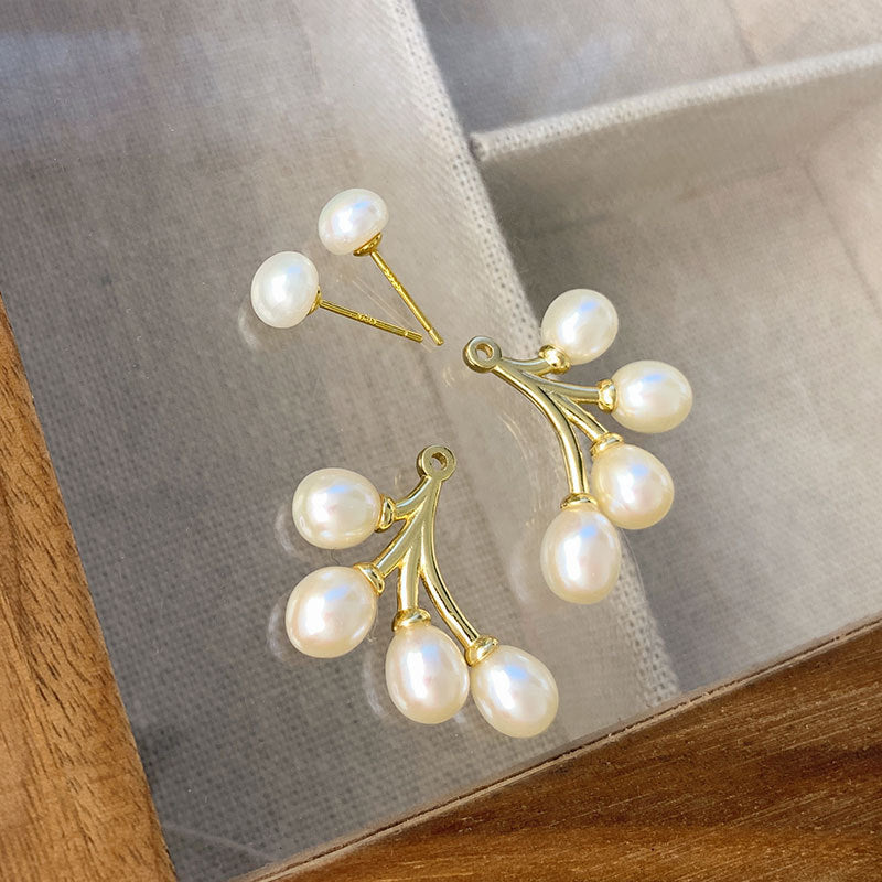 sterling silver pearl earrings, view 6 - MRSLM