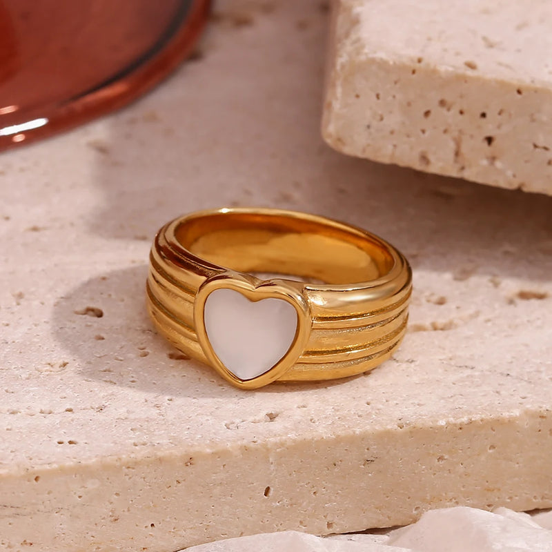 18k gold plated striped heart ring, view 3 - MRSLM