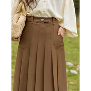 High waist pleated A-line skirt with belt, view 5 - MRSLM