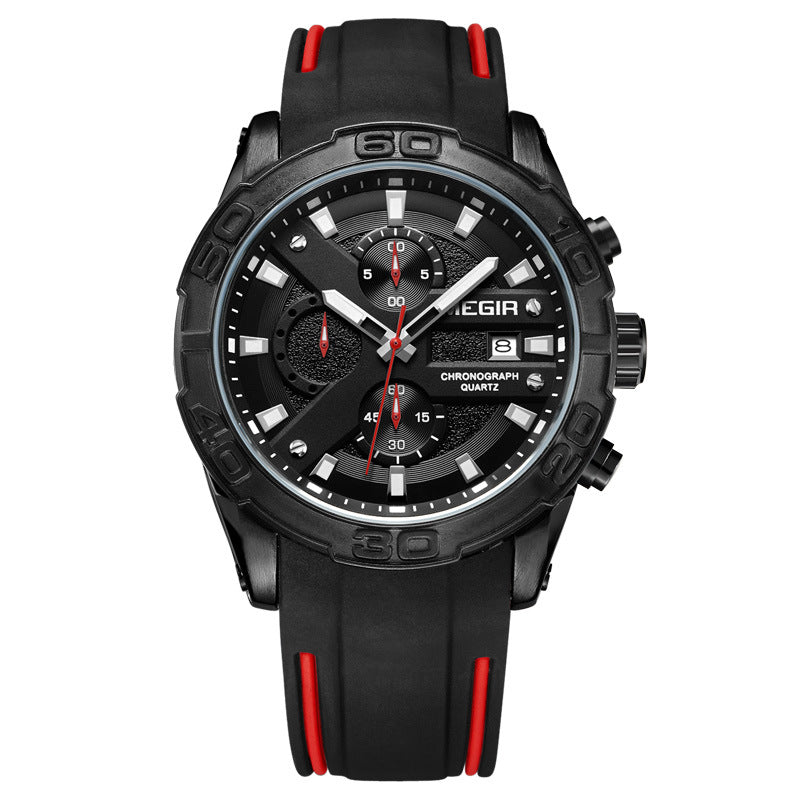 men's silicone strap luminous quartz watch, view 6 - MRSLM