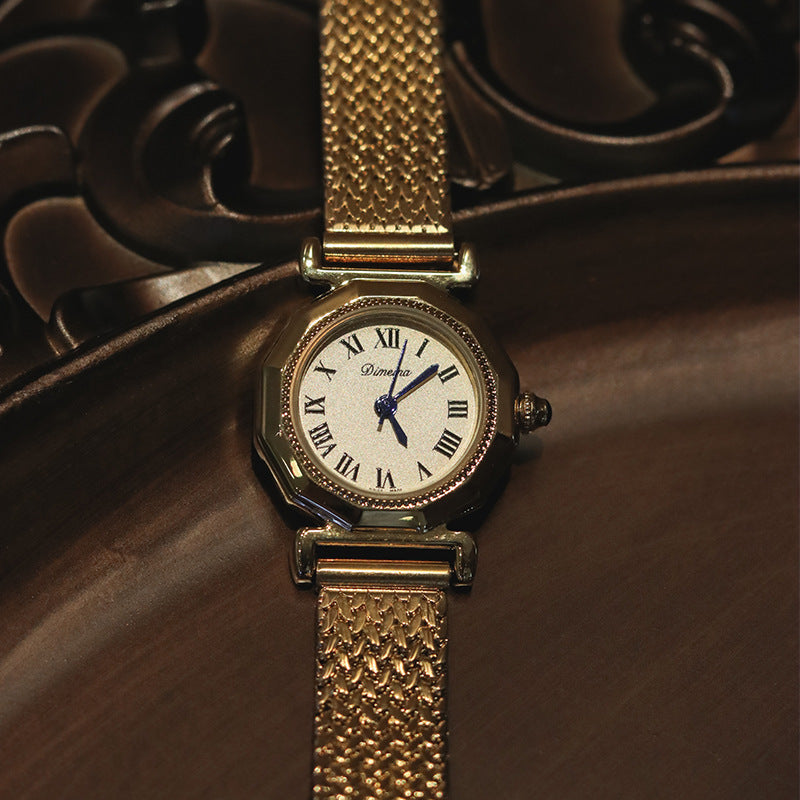 Women's retro gold steel watch, view 3 - MRSLM