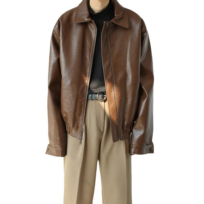 men's retro pu leather coat, view 5 - MRSLM