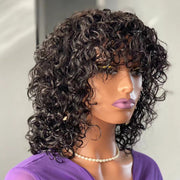 water wave human hair wig with bangs, view 2 - MRSLM