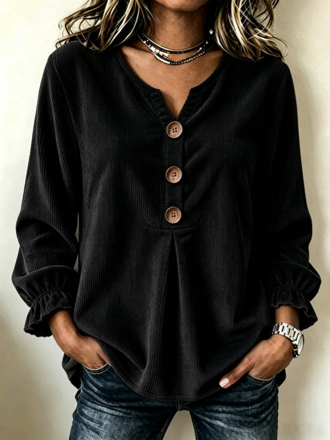 Women's corduroy long sleeve blouse, view 2 - MRSLM