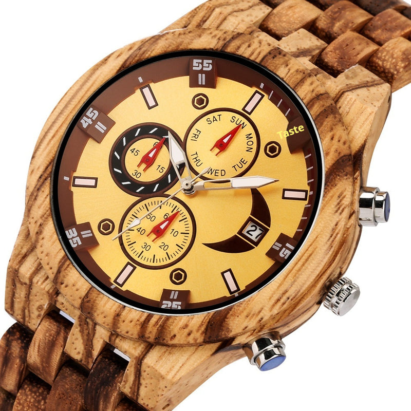 full wood band quartz watch, view 5 - MRSLM
